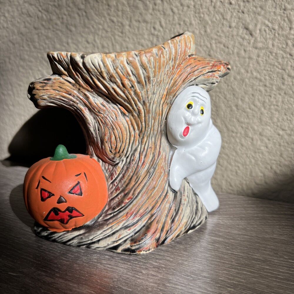 Vintage Halloween Ceramic Planter Holland Floral Inc 1989 Ghost Jack Lantern 5”